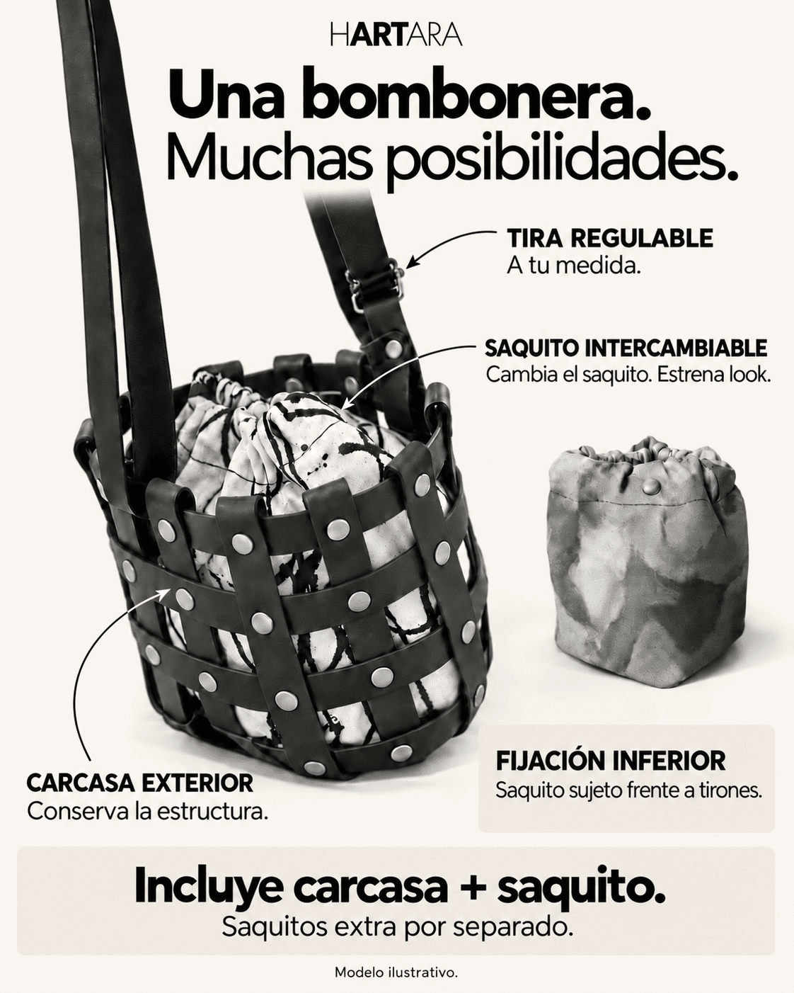 Bombonera negro Lienzo - HARTARA