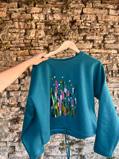 SUDADERA PINTADA CROP OVERSIZE